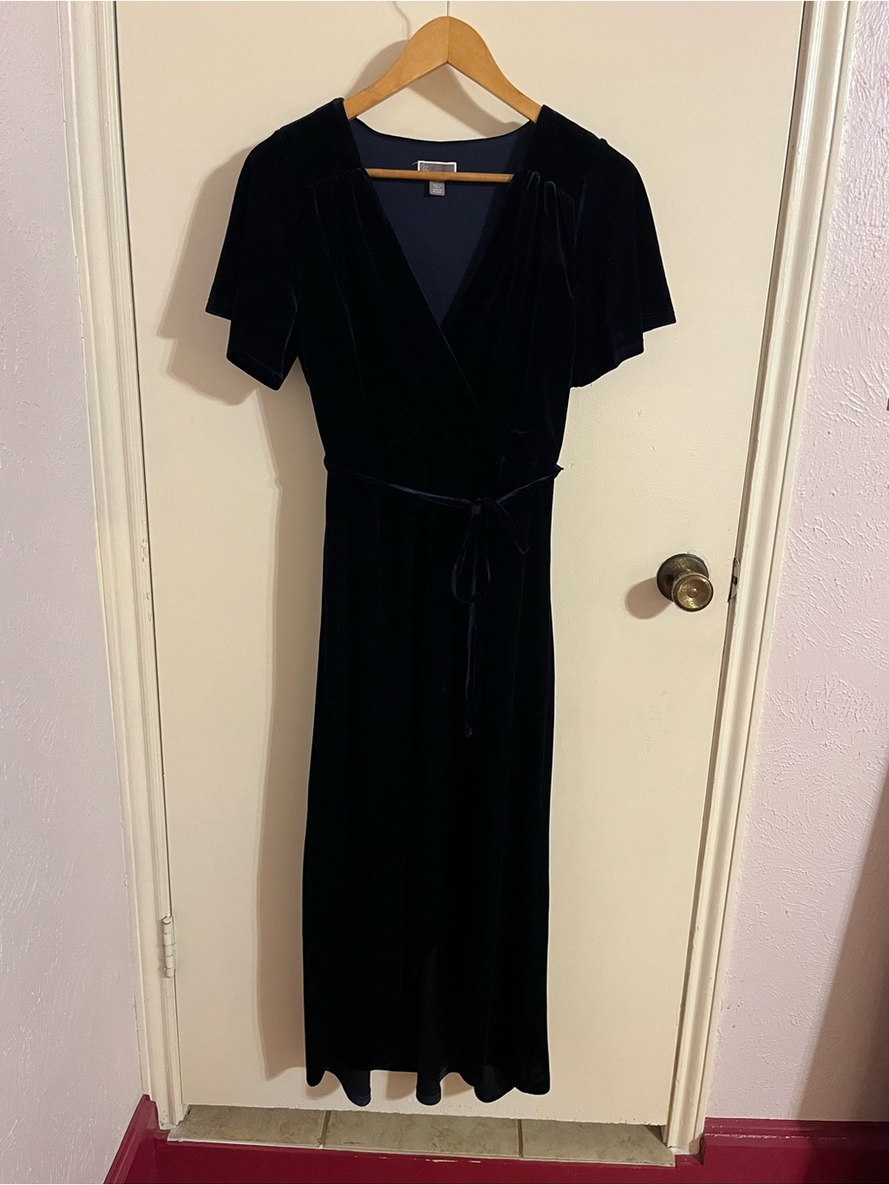 Chelsea28 Navy Velvet Wrap Maxi Dress with Flutter Sleeves